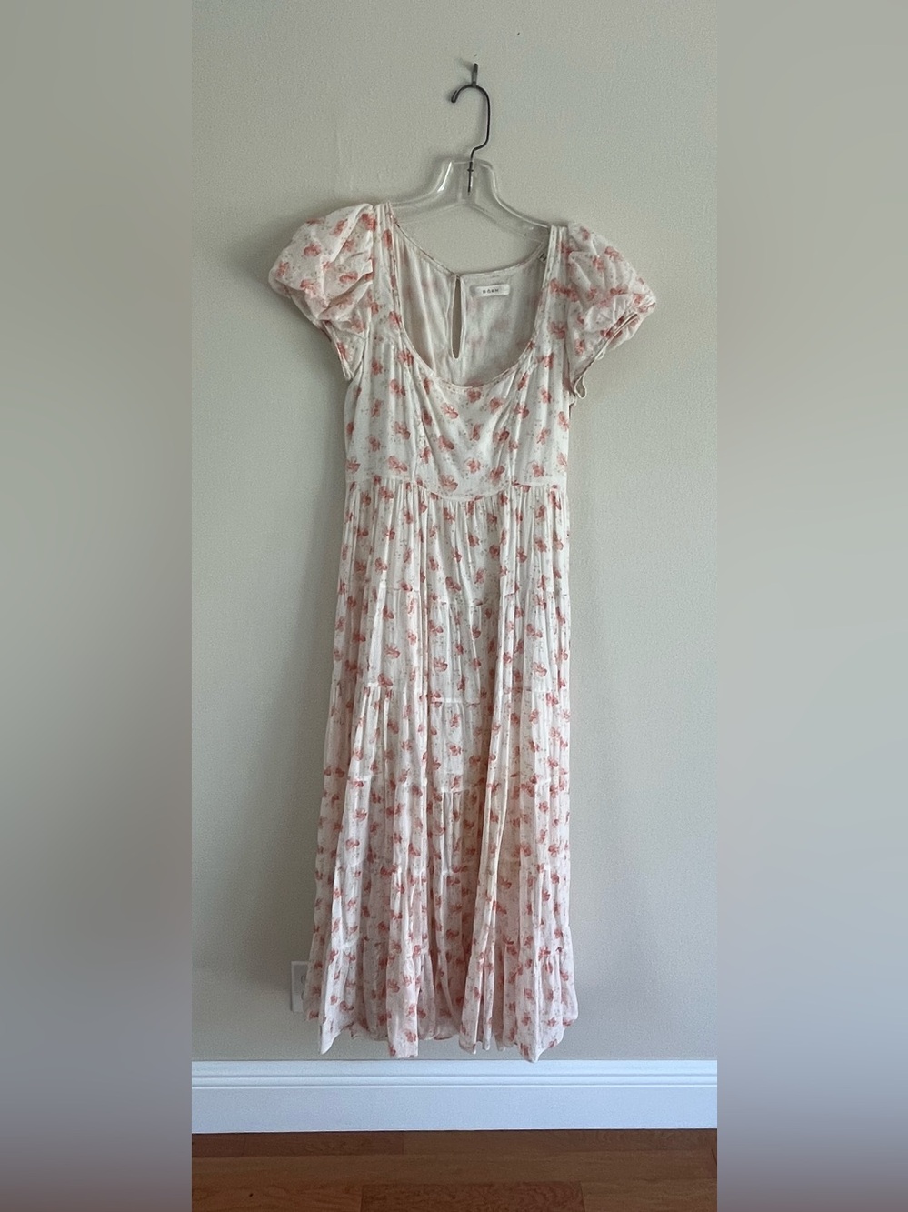 DOEN EUC Lovely Cream Maxi Dress with Pink Floral Print